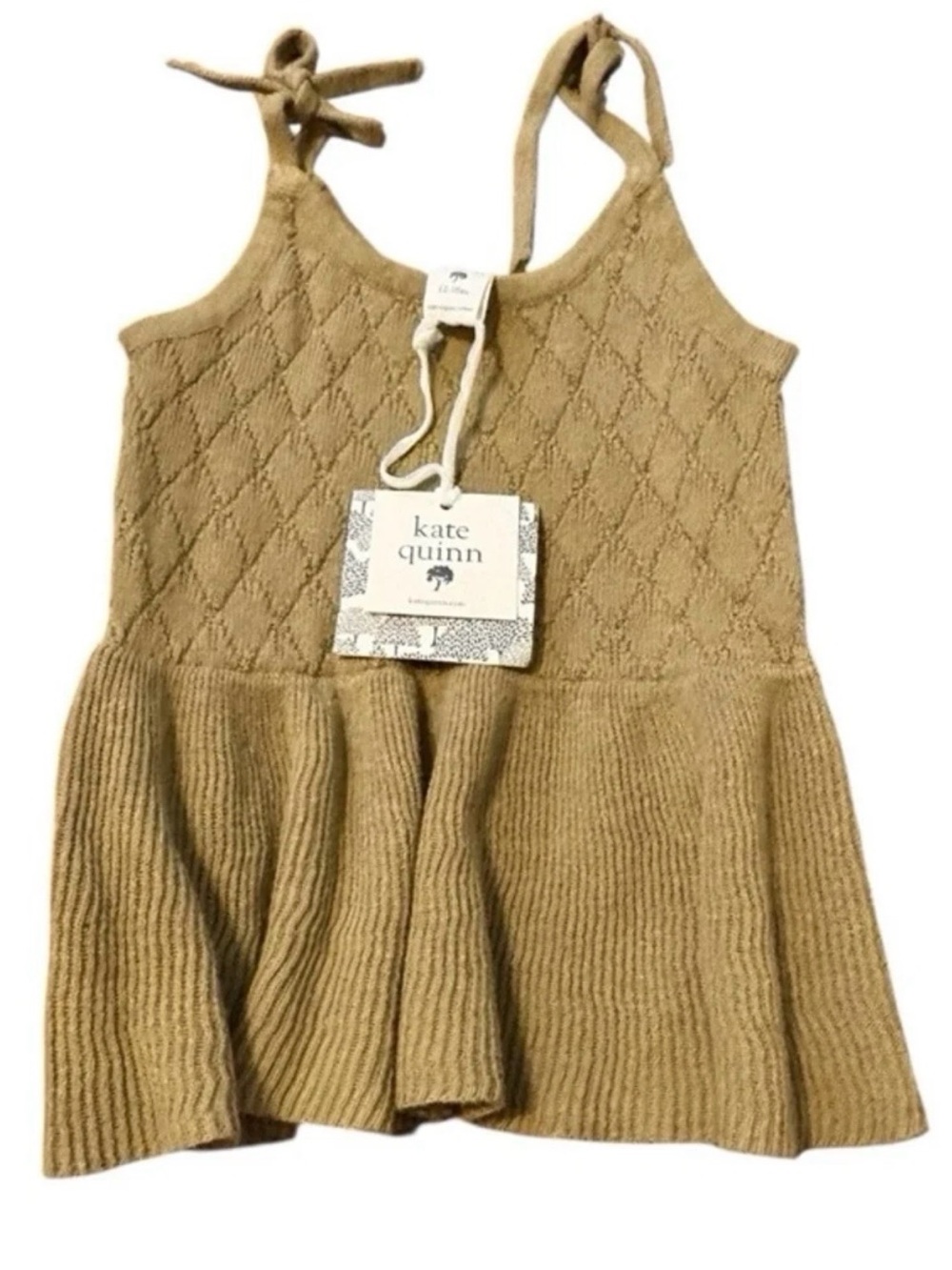 Kate Quinn-Boho Brown-Tie Strap-Sweater Knit-Empire Waist Babydoll Top-NEW-12-18